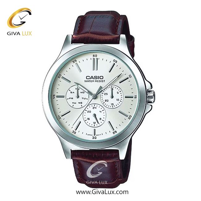 ساعت مچی اورجینال مردانه کاسیو Casio سه موتوره فول تایم نقره ای | قهوه ای| نقره ای| کد رفرنس MTP-V300L-7A