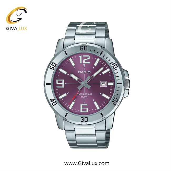 ساعت مچی اورجینال مردانه کاسیو Casio نقره ای | نقره ای| بنفش| کد رفرنس MTP-VD01D-6BVUDF