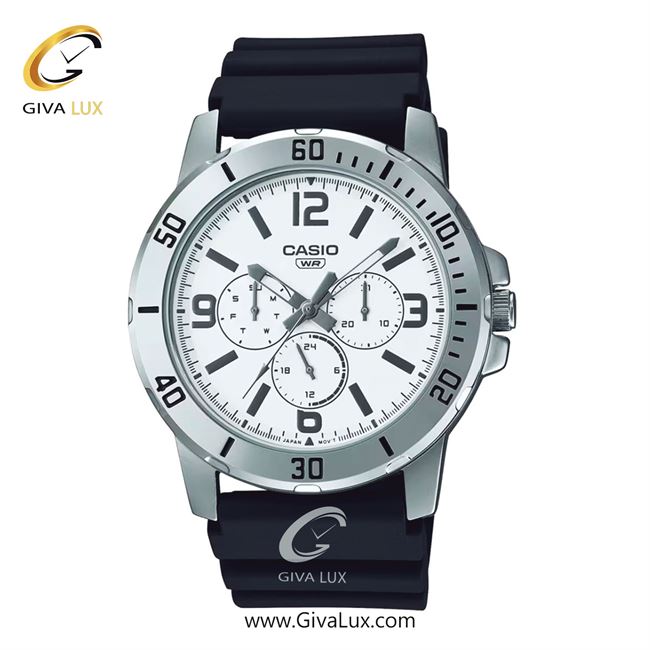ساعت مچی اورجینال مردانه کاسیو Casio سه موتوره فول تایم نقره ای | مشکی| سفید| کد رفرنس MTP-VD300-7BUDF
