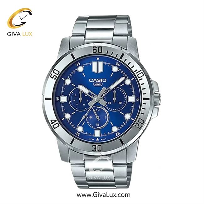 ساعت مچی اورجینال مردانه کاسیو CASIO سه موتوره فول تایم نقره ای | نقره ای| سرمه ای| کد رفرنس MTP-VD300D-2EUDF