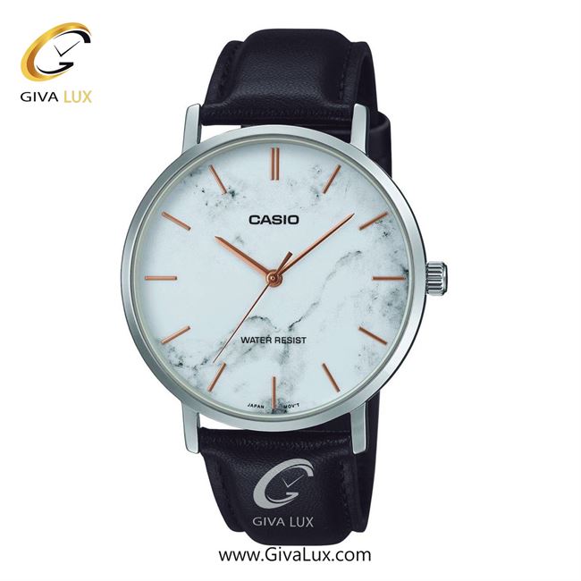 ساعت مچی اورجینال مردانه کاسیو Casio نقره ای | مشکی| سفید صدفی-گلدار/طرحدار| کد رفرنس MTP-VT01LM-7AUDF