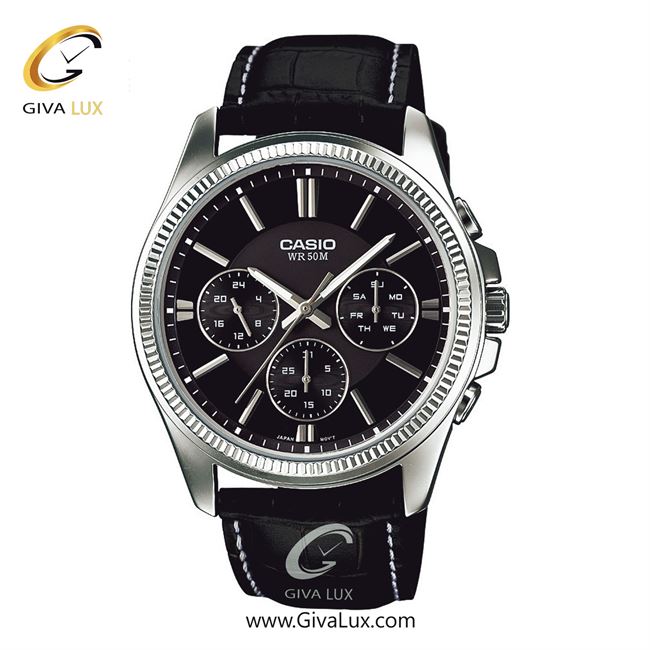 ساعت مچی اورجینال مردانه کاسیو Casio سه موتوره فول تایم نقره ای | مشکی| مشکی| کد رفرنس MTP-1375L-1AVDF