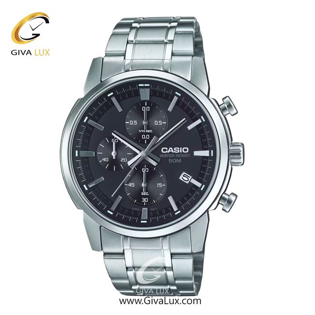 ساعت مچی اورجینال مردانه کاسیو Casio سه موتوره کرنوگراف نقره ای | نقره ای| مشکی| کد رفرنس MTP-E510D-1A1VDF