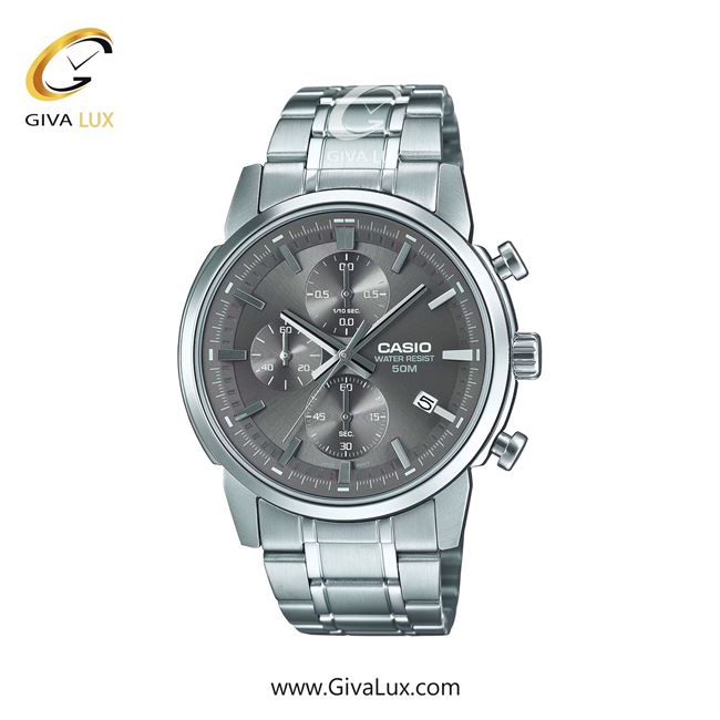 ساعت مچی اورجینال مردانه کاسیو Casio سه موتوره کرنوگراف نقره ای | نقره ای| طوسی| کد رفرنس MTP-E510D-8AVDF