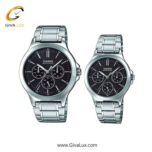 ساعت مچی اورجینال زنانه/مردانه کاسیو Casio سه موتوره کرنوگراف نقره ای | نقره ای| مشکی| کد رفرنس مردانه:MTP-V300D-1A زنانه:LTP-V300D-1A