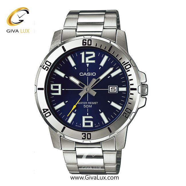 ساعت مچی اورجینال مردانه کاسیو Casio نقره ای | نقره ای| سرمه ای| کد رفرنس MTP-VD01D-2BVUDF