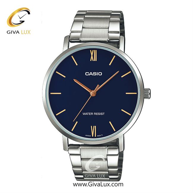 ساعت مچی اورجینال مردانه کاسیو Casio نقره ای | نقره ای| سرمه ای| کد رفرنس MTP-VT01D-2BUDF