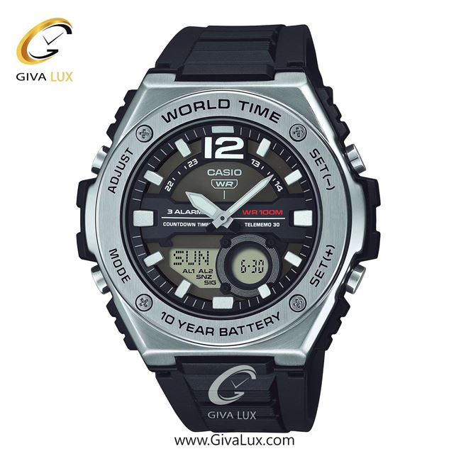 ساعت مچی اورجینال مردانه-اسپرت کاسیو Casio دو زمانه نقره ای | مشکی| مشکی| کد رفرنس MWQ-100-1AVDF