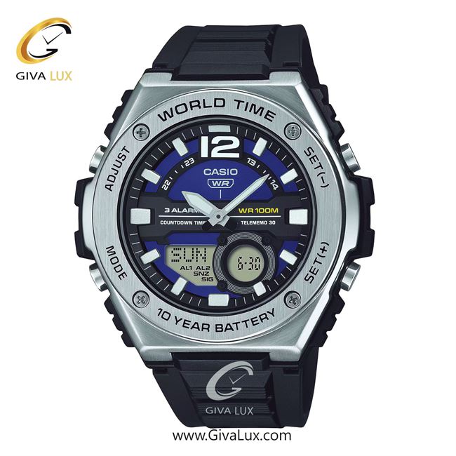 ساعت مچی اورجینال اسپرت-مردانه کاسیو Casio دو زمانه نقره ای | مشکی| آبی کاربنی| کد رفرنس MWQ-100-2AVDF