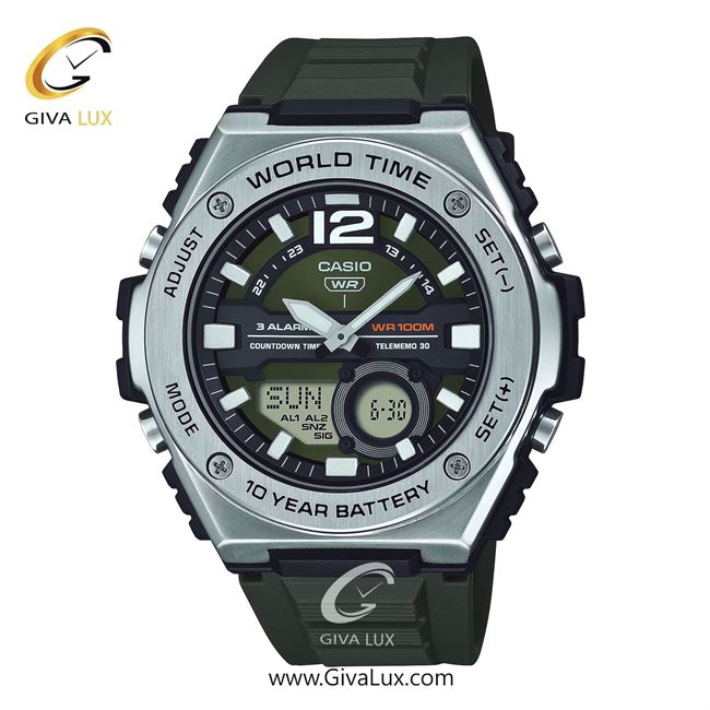 ساعت مچی اورجینال اسپرت-مردانه کاسیو Casio دو زمانه نقره ای | سبز| سبز| کد رفرنس MWQ-100-3AVDF