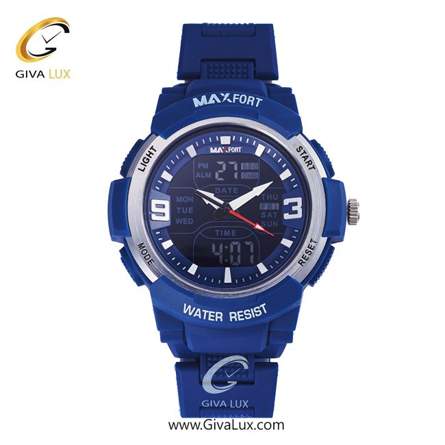 ساعت مچی اورجینال مکس فورت (MAXFORT) مردانه دو زمانه آبی/ آبی/ آبی کاربنی -  MX-1912/BL