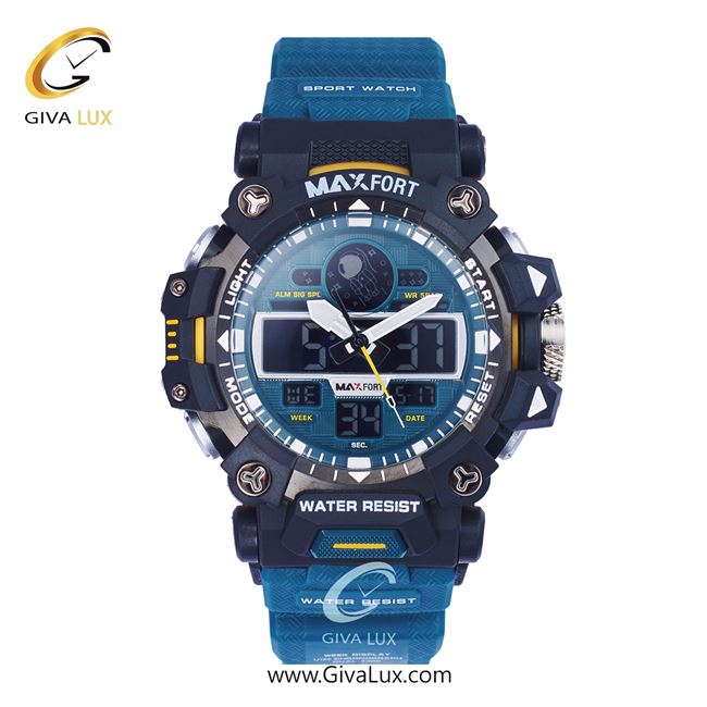 ساعت مچی اورجینال مکس فورت (MAXFORT) اسپرت دو زمانه مشکی/ آبی/ آبی -  MX-8078/BL