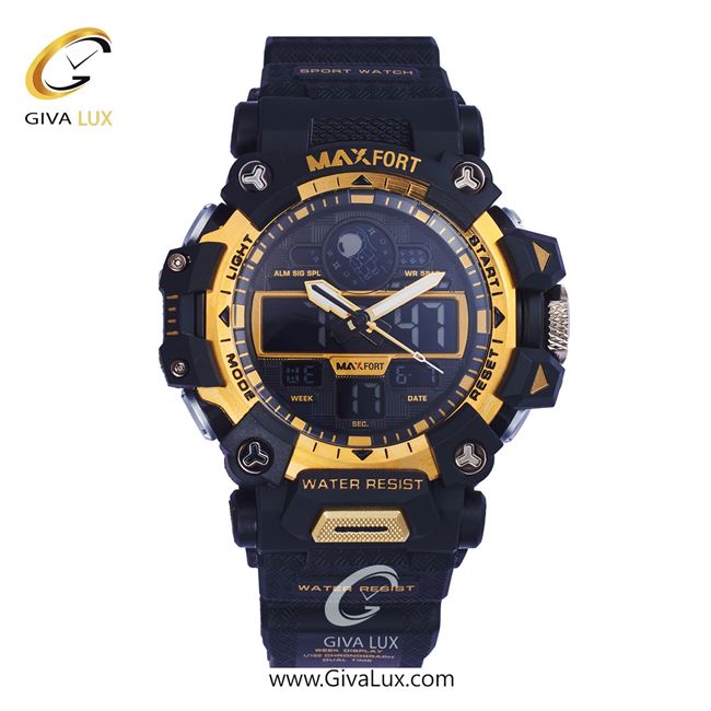 ساعت مچی اورجینال مکس فورت (MAXFORT) مردانه دو زمانه مشکی/ مشکی/ مشکی -  MX-8078/G