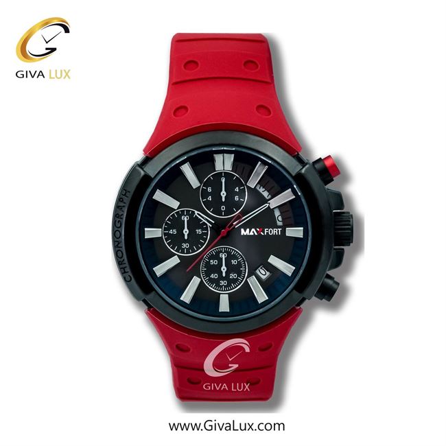 ساعت مچی اورجینال مردانه مکس فورت (MAXFORT) سه موتوره کرنوگراف مشکی | قرمز| مشکی| کد رفرنس MX113-6-0