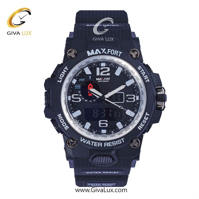 ساعت مچی اورجینال مکس فورت (MAXFORT) اسپرت دو زمانه مشکی/ مشکی/ مشکی -  MX-1545/B