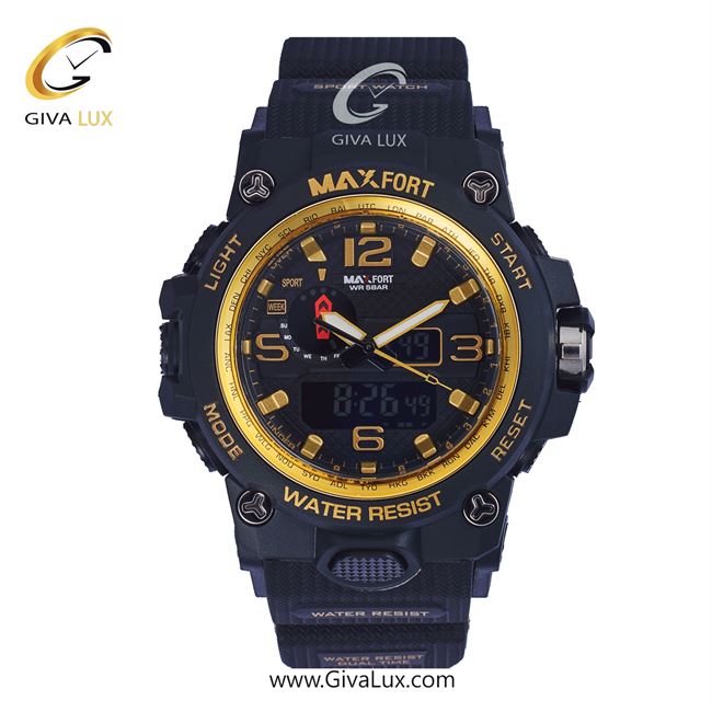 ساعت مچی اورجینال مکس فورت (MAXFORT) مردانه دو زمانه مشکی/ مشکی/ مشکی -  MX-1545/BG