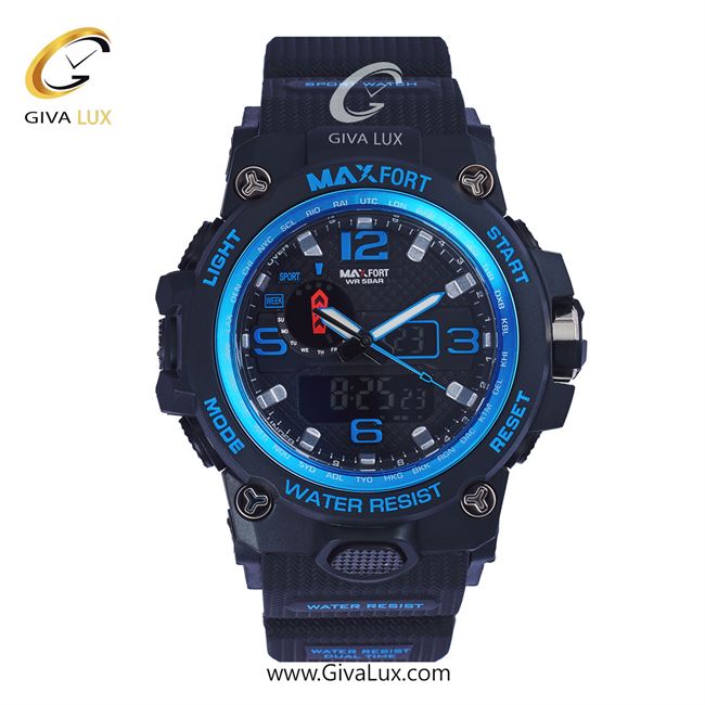 ساعت مچی اورجینال مکس فورت (MAXFORT) مردانه دو زمانه آبی/ مشکی/ مشکی -  MX-1545/BL