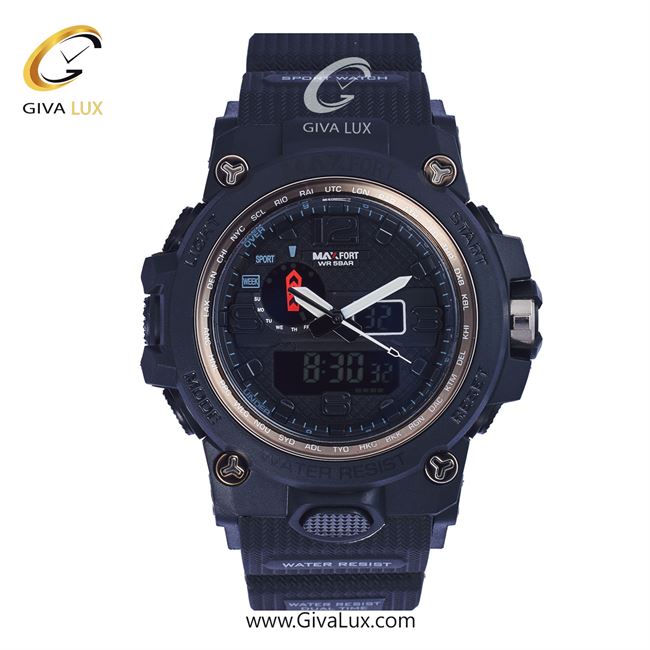 ساعت مچی اورجینال مکس فورت (MAXFORT) مردانه دو زمانه مشکی/ مشکی/ مشکی -  MX-1545/SB