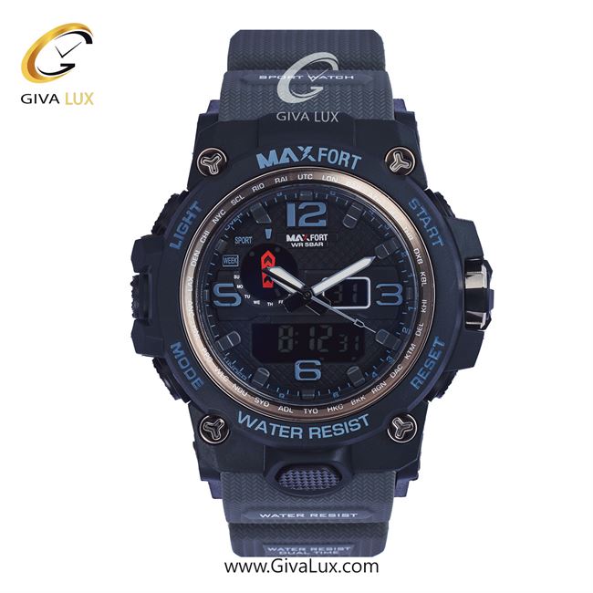 ساعت مچی اورجینال مکس فورت (MAXFORT) مردانه دو زمانه مشکی/ مشکی/ مشکی -  MX-1545/SB