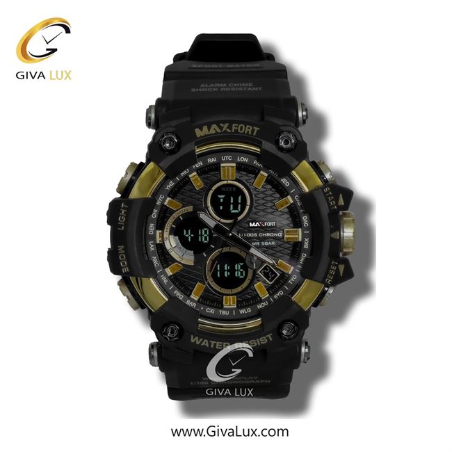 ساعت مچی اورجینال مردانه مکس فورت (MAXFORT) دو زمانه مشکی | مشکی| مشکی| کد رفرنس MX1802-4-0