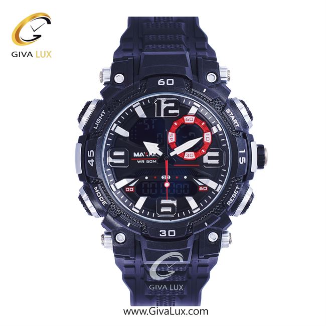 ساعت مچی اورجینال مکس فورت (MAXFORT) اسپرت دو زمانه مشکی/ مشکی/ مشکی -  MX-1921/B