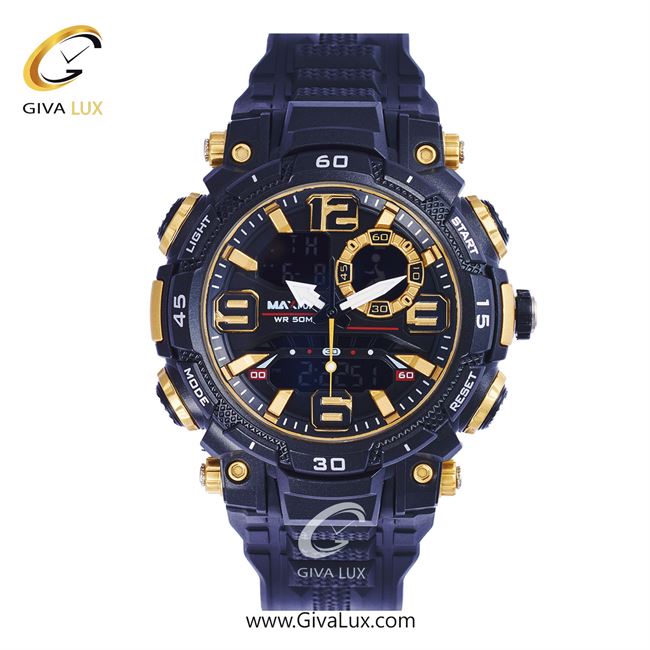 ساعت مچی اورجینال مکس فورت (MAXFORT) اسپرت دو زمانه مشکی/ مشکی/ مشکی -  MX-1921/BG