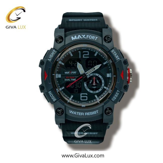 ساعت مچی اورجینال مردانه-اسپرت مکس فورت (MAXFORT) دو زمانه تیتانیوم | مشکی| مشکی| کد رفرنس MX8007-3-0