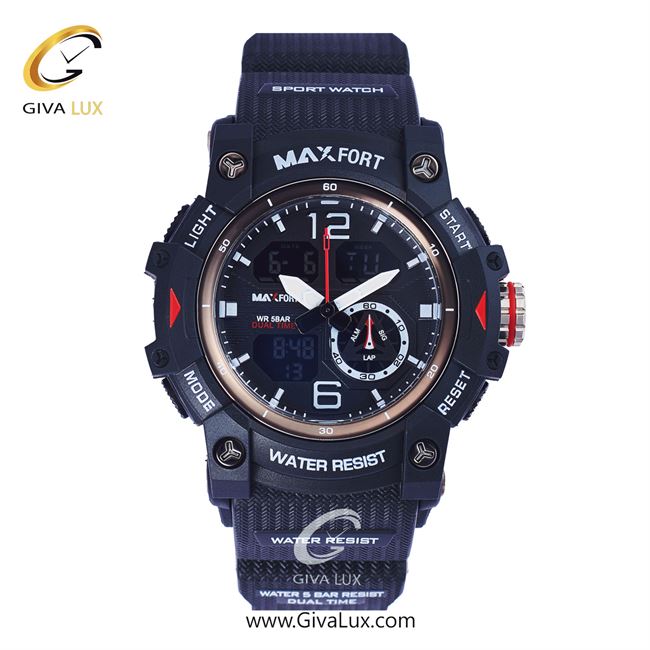 ساعت مچی اورجینال مکس فورت (MAXFORT) مردانه دو زمانه مشکی/ مشکی/ مشکی -  MX-8007/B