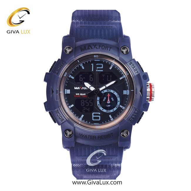 ساعت مچی اورجینال مکس فورت (MAXFORT) مردانه دو زمانه سفید/ آبی/ مشکی -  MX-8007/BL
