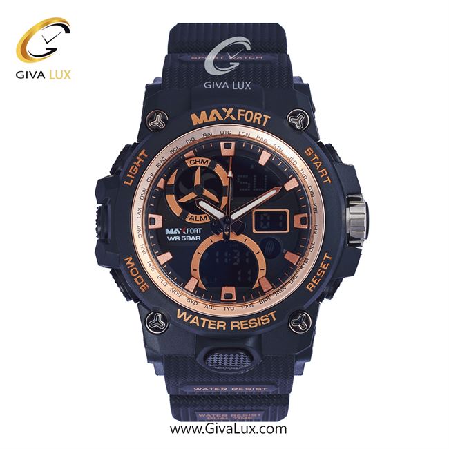 ساعت مچی اورجینال مکس فورت (MAXFORT) مردانه دو زمانه مشکی/ مشکی/ مشکی -  MX-8011