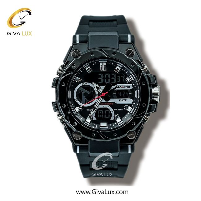 ساعت مچی اورجینال مردانه-اسپرت مکس فورت (MAXFORT) دو زمانه مشکی | مشکی| مشکی| کد رفرنس MX8029-4-0