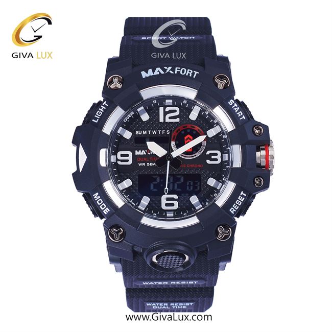 ساعت مچی اورجینال مکس فورت (MAXFORT) اسپرت دو زمانه مشکی/ مشکی/ مشکی -  MX8035/B