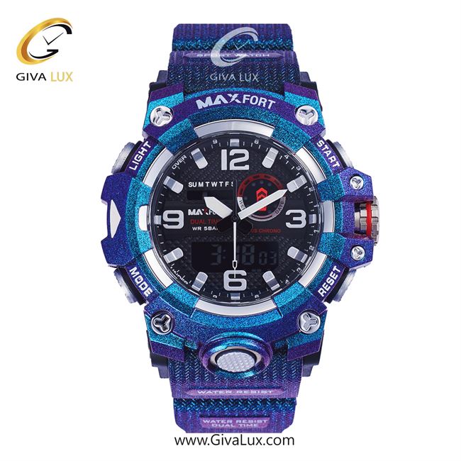 ساعت مچی اورجینال مکس فورت (MAXFORT) اسپرت دو زمانه آبی/ آبی/ مشکی -  MX8035/BL