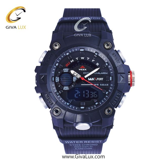 ساعت مچی اورجینال مکس فورت (MAXFORT) مردانه دو زمانه مشکی/ مشکی/ مشکی -  MX-8040/B