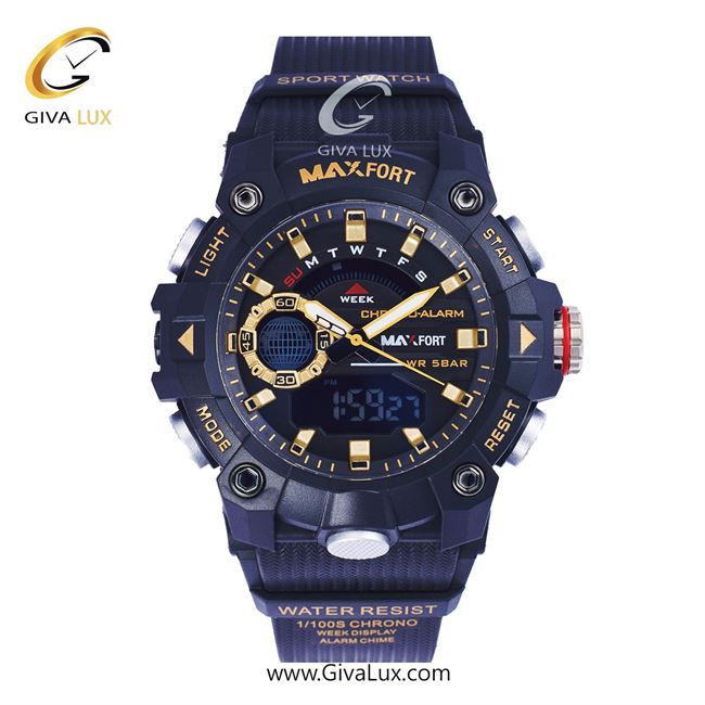 ساعت مچی اورجینال مکس فورت (MAXFORT) مردانه دو زمانه مشکی/ مشکی/ مشکی -  MX-8040/BG