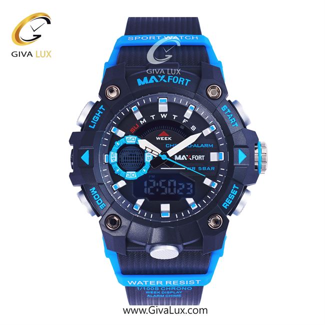 ساعت مچی اورجینال مکس فورت (MAXFORT) اسپرت دو زمانه مشکی/ مشکی/ مشکی -  MX-8040/BL