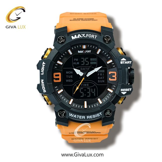 ساعت مچی اورجینال اسپرت-مردانه مکس فورت (MAXFORT) دو زمانه مشکی | نارنجی| مشکی| کد رفرنس MX8049-0-0
