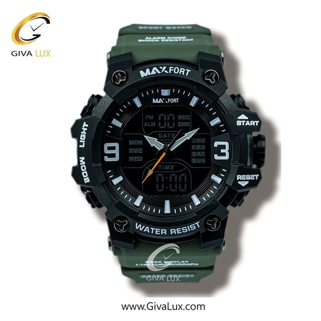 ساعت مچی اورجینال اسپرت-مردانه مکس فورت (MAXFORT) دو زمانه مشکی | سبز| مشکی| کد رفرنس MX8049-3-0