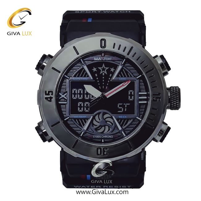 ساعت مچی اورجینال مردانه مکس فورت (MAXFORT) دو زمانه نقره ای | مشکی| مشکی| کد رفرنس MX-8051-10