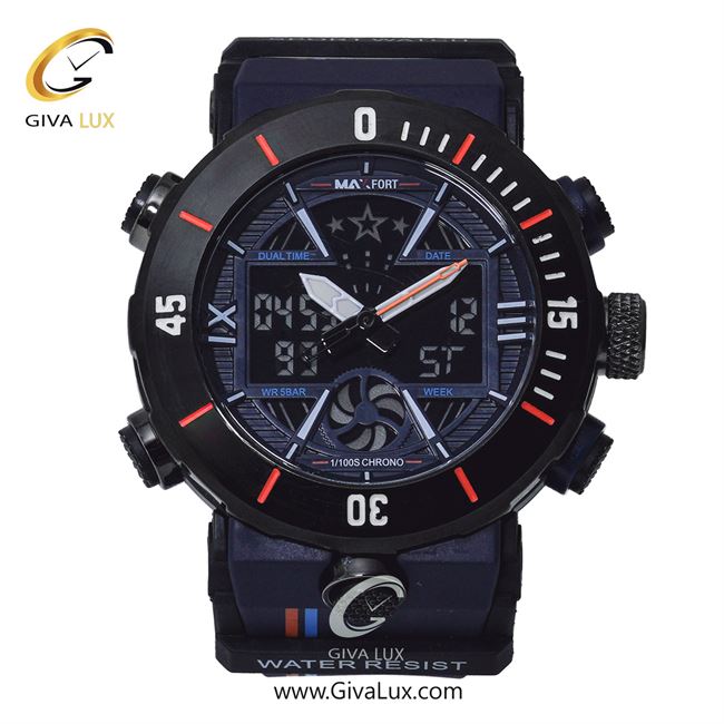 ساعت مچی اورجینال مردانه مکس فورت (MAXFORT) دو زمانه مشکی | سرمه ای| سرمه ای| کد رفرنس MX-8051-30