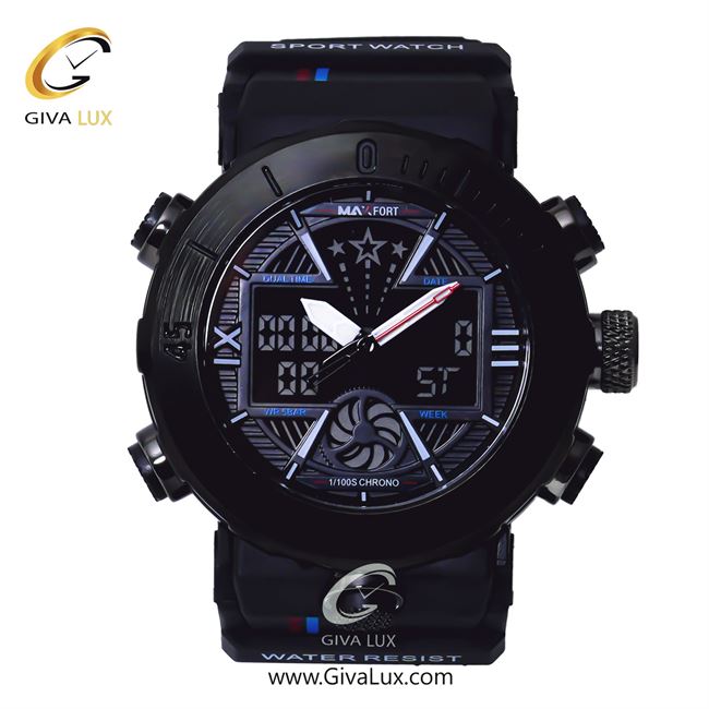 ساعت مچی اورجینال مردانه مکس فورت (MAXFORT) دو زمانه مشکی | مشکی| سرمه ای| کد رفرنس MX-8051-40