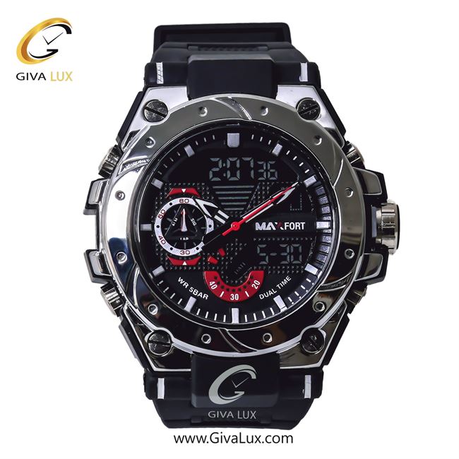 ساعت مچی اورجینال مردانه مکس فورت (MAXFORT) دو زمانه نقره ای | مشکی| مشکی| کد رفرنس MX-8060-00