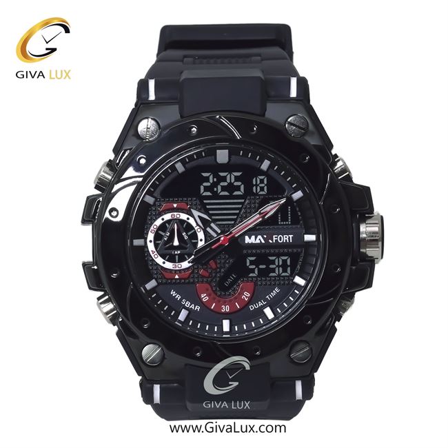 ساعت مچی اورجینال مردانه مکس فورت (MAXFORT) دو زمانه مشکی | مشکی| مشکی| کد رفرنس MX-8060-20