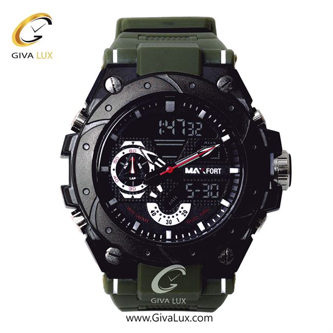 ساعت مچی اورجینال مردانه مکس فورت (MAXFORT) دو زمانه مشکی | سبز| مشکی| کد رفرنس MX-8060-30