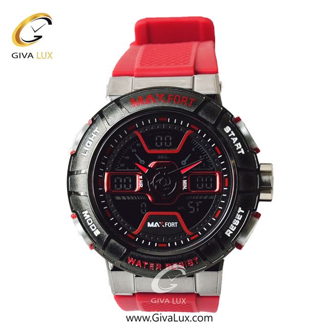 ساعت مچی اورجینال مردانه مکس فورت (MAXFORT) دو زمانه مشکی-نقره ای | قرمز| مشکی| کد رفرنس MX-8067-10