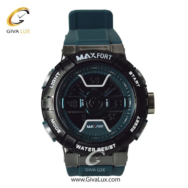 ساعت مچی اورجینال مردانه مکس فورت (MAXFORT) دو زمانه مشکی-نقره ای | سبزآبی| سبزآبی| کد رفرنس MX-8067-30