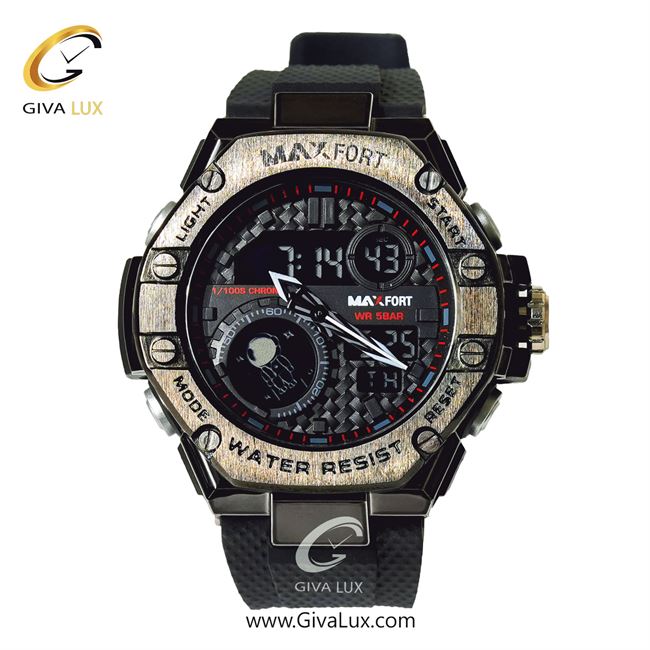 ساعت مچی اورجینال مردانه مکس فورت (MAXFORT) دو زمانه خاکی | مشکی| مشکی| کد رفرنس MX-8068-10