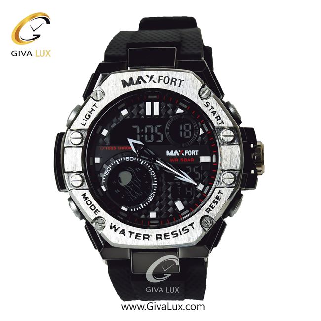 ساعت مچی اورجینال مردانه مکس فورت (MAXFORT) دو زمانه نقره ای | مشکی| مشکی| کد رفرنس MX-8068-30