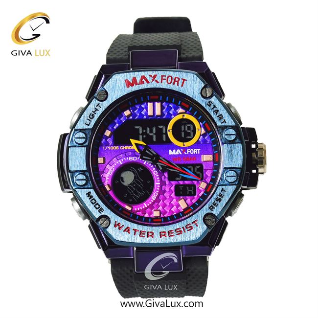ساعت مچی اورجینال مردانه مکس فورت (MAXFORT) دو زمانه بنفش-آبی | مشکی| آبی-بنفش| کد رفرنس MX-8068-40