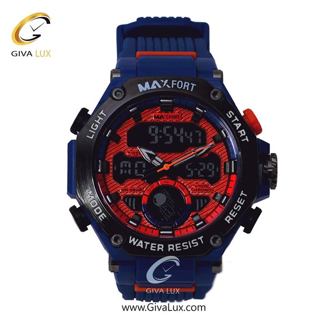 ساعت مچی اورجینال مردانه مکس فورت (MAXFORT) دو زمانه مشکی | آبی| قرمز| کد رفرنس MX-8069-00
